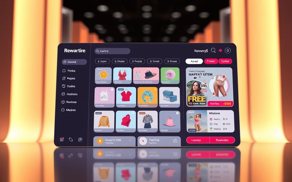 A brightly lit, high-resolution image of a sleek, modern user interface showcasing Shein's reward system. The foreground features a clean, minimalist dashboard with various tiles and buttons representing different reward tiers, missions, and prizes. The middle ground displays a sense of depth, with 3D product images and colorful graphics highlighting the range of rewards. The background has a soft, out-of-focus gradient, creating a sense of depth and emphasizing the main elements. The overall composition conveys a sense of excitement, achievement, and user-friendly design, reflecting the theme of "Entenda o sistema de recompensas da Shein". A brightly lit, high-resolution image of a sleek, modern user interface showcasing Shein's reward system. The foreground features a clean, minimalist dashboard with various tiles and buttons representing different reward tiers, missions, and prizes. The middle ground displays a sense of depth, with 3D product images and colorful graphics highlighting the range of rewards. The background has a soft, out-of-focus gradient, creating a sense of depth and emphasizing the main elements. The overall composition conveys a sense of excitement, achievement, and user-friendly design, reflecting the theme of "Entenda o sistema de recompensas da Shein".
